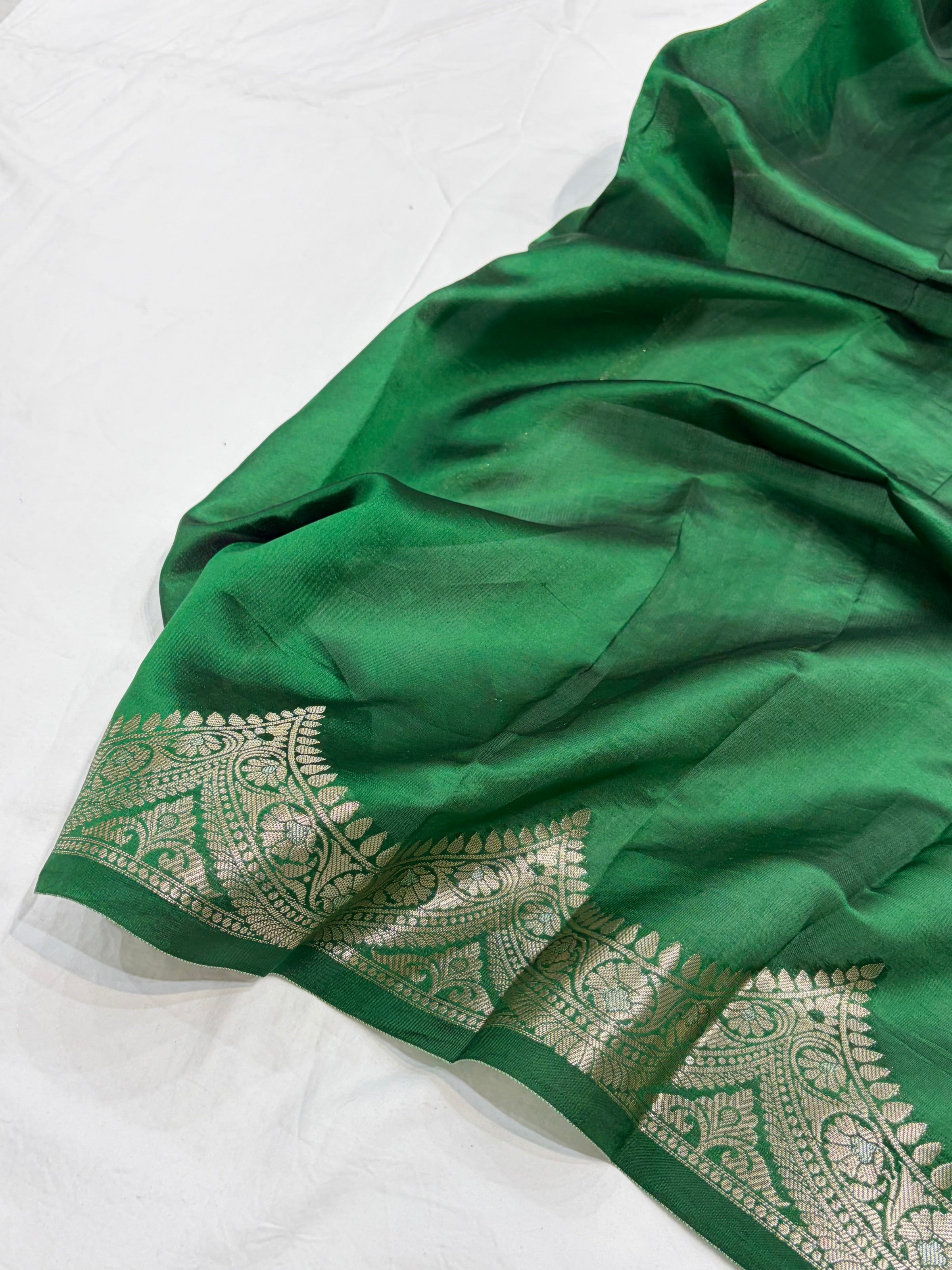 Bottle Green Flower Booti Pure Caramel Silk Saree