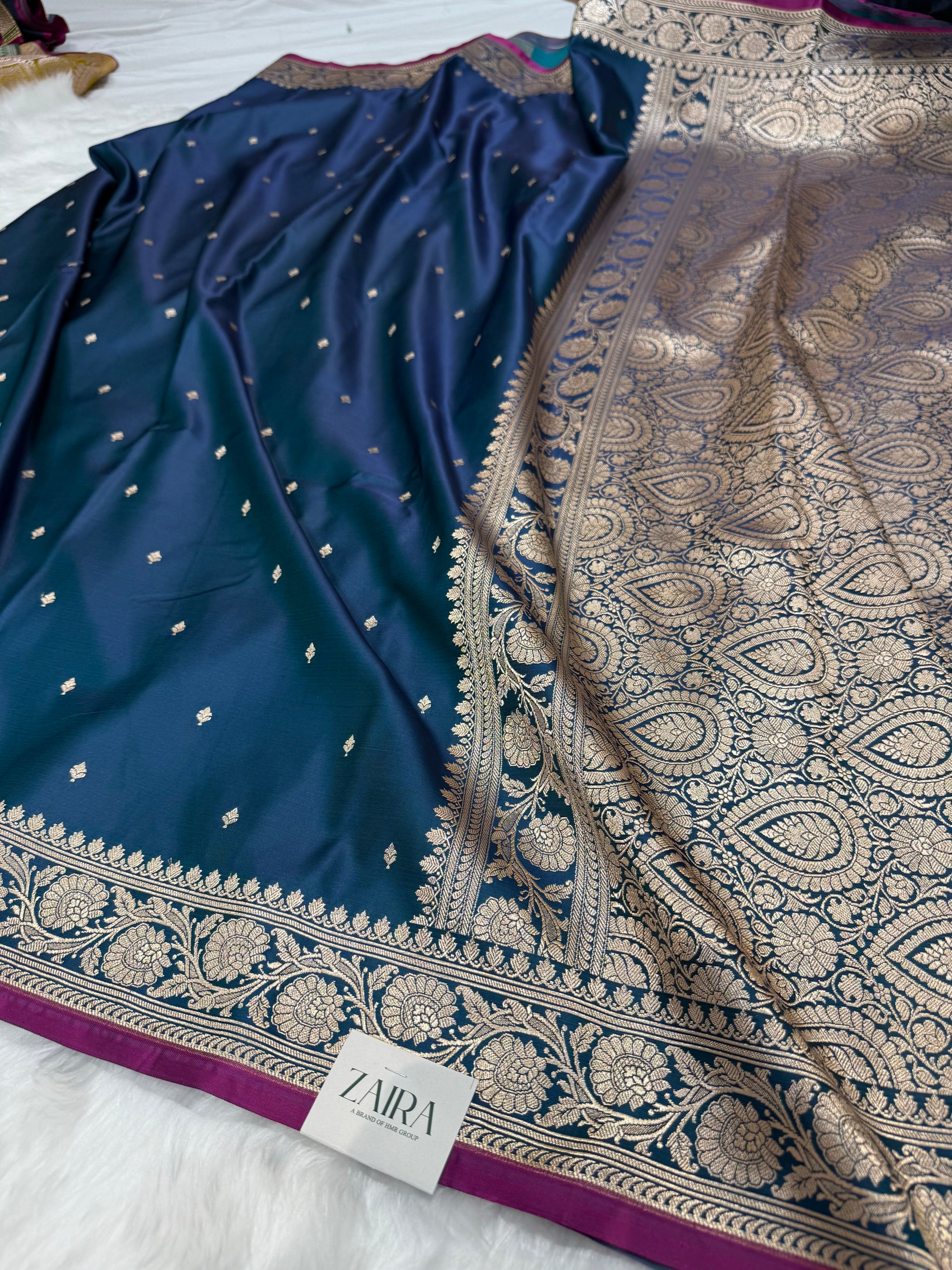 German Blue Shades Floral Mashru Silk Saree MSM 71
