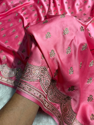 Baby Pink Scallop Mashru Silk with Swarovski work BMCS02