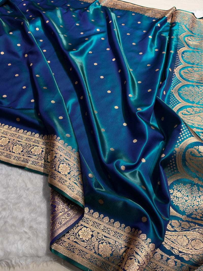 Satin Silk Saree Banarasi Booti in Peacock Shades SS29