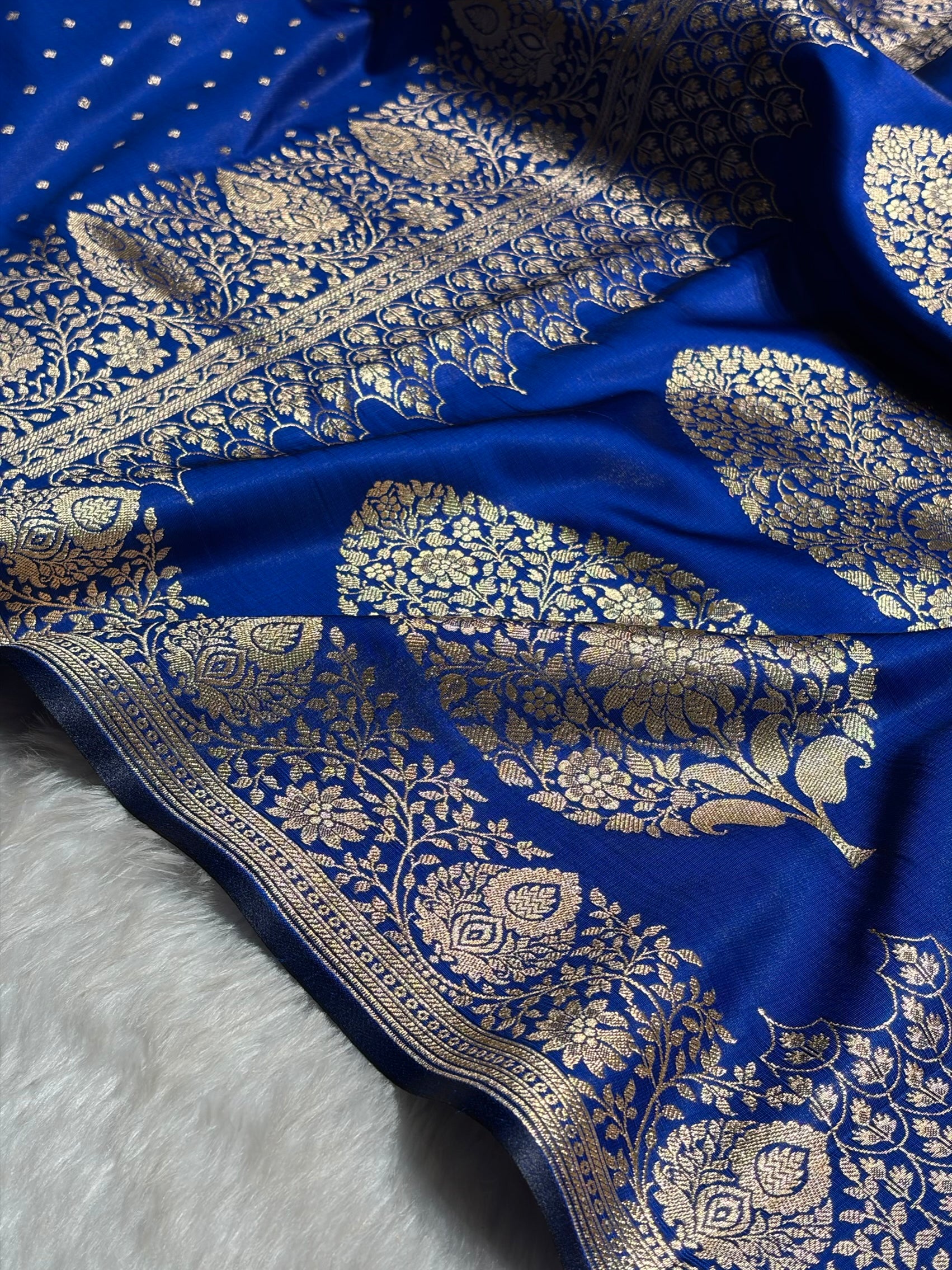 Ultra Light Weight Satin Silk Boota in Cross Royal Blue Shades SS31