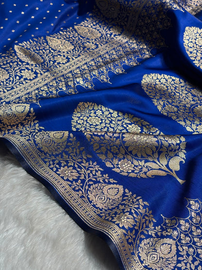 Ultra Light Weight Satin Silk Boota in Cross Royal Blue Shades SS31