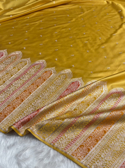 Skirt Border Mustard Minakari Mashru Silk Saree MCS13