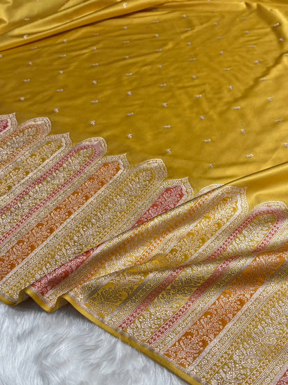 Skirt Border Pastel Yellow Minakari Mashru Silk Saree MS13
