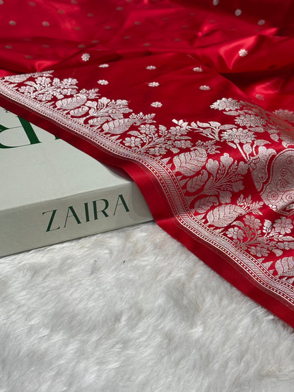 Royal Red Floral Boota With Floral Border Mashru Silk Saree MSM 79