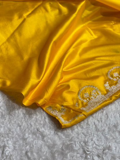 Banarasi Yellow Shades With Minakari Floral Mashru Silk Saree MS91