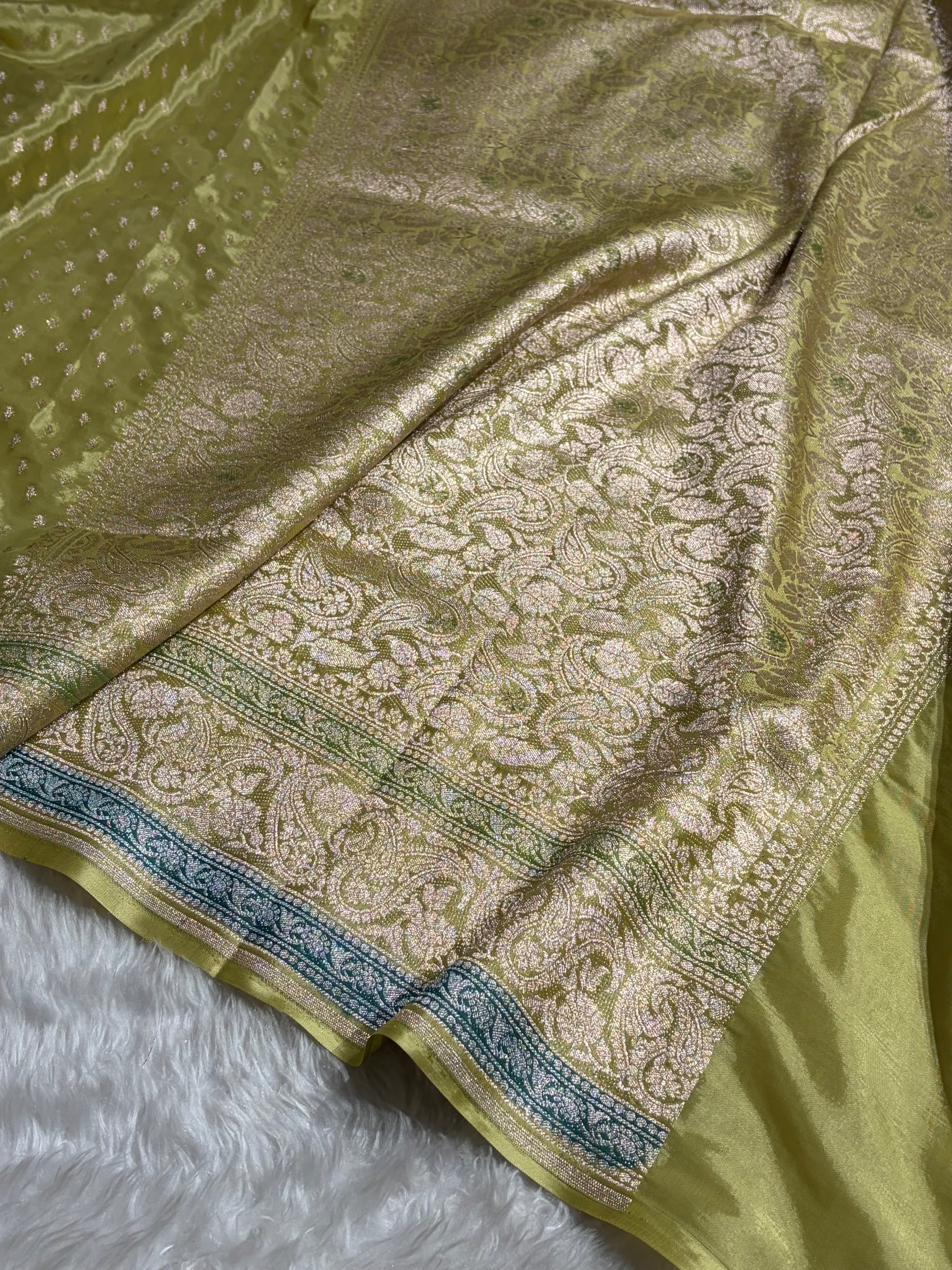 Lemon Shades With Contrast Border Crepe Silky Katan Banarasi Saree CSK-08