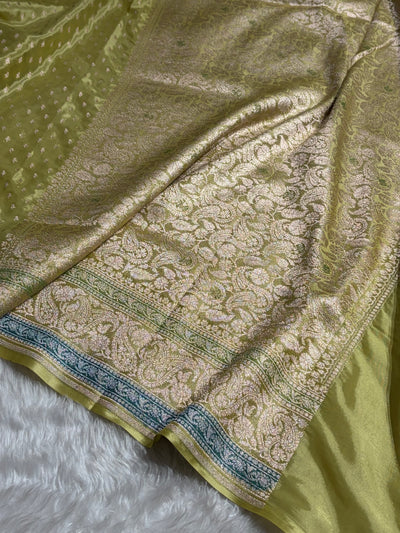Lemon Shades With Contrast Border Crepe Silky Katan Banarasi Saree CSK-08