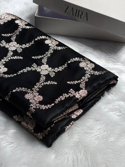 Black Shades Banarasi With Floral Border Mashru Silk Saree MSM-127