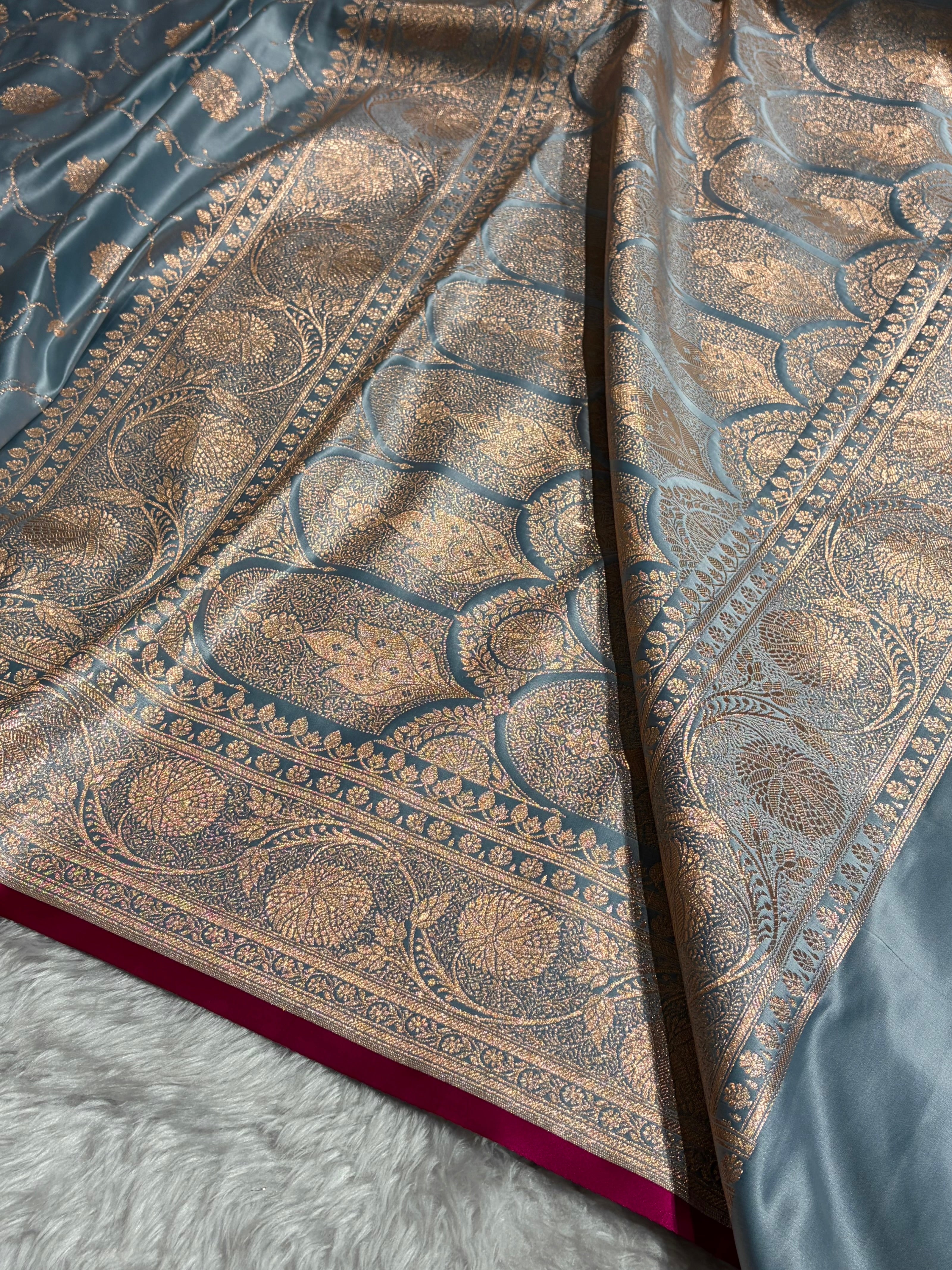 Grape Shades Banarasi Jaal Satin Katan Silk Saree SK06