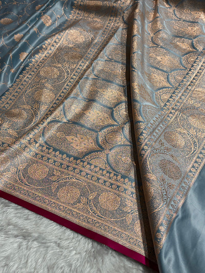 Grape Shades Banarasi Jaal Satin Katan Silk Saree SK06