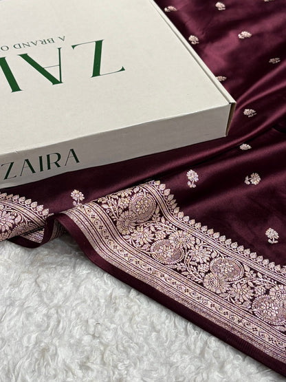 Banarasi Dark Garnet Shades Booti Mashru Silk Saree MS73