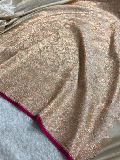Light Beige Shades Booti Katan Silk Saree SK07