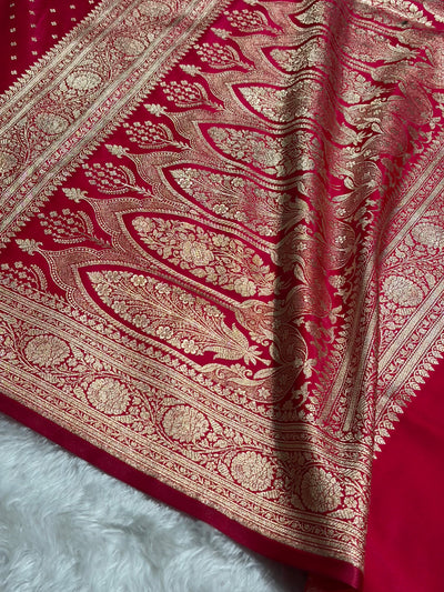 Banarasi Cross Rani Shades Booti Pattern Banarasi Satin Silk Saree SS53