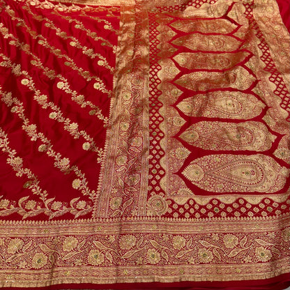 Bridal Red Katan Silk with Ari and Stone