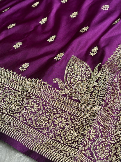 Magenta Floral Booti Katan Silk Saree SK62
