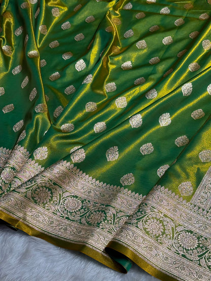 Ultra Light Weight Satin Silk Boota in Liril Green Shades SS03