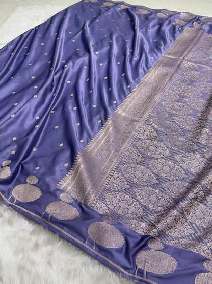 Lavender Floral Border Mashru Silk Saree