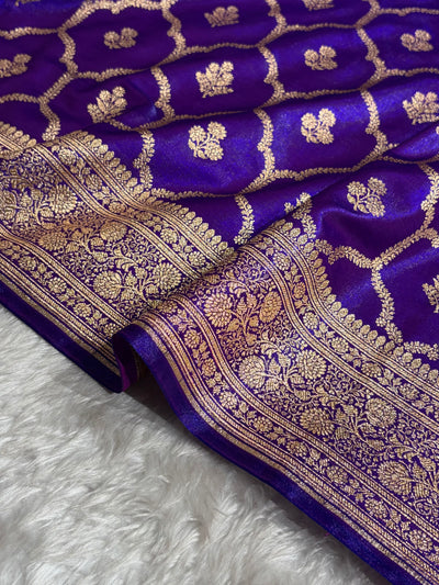 Purple Shades Jaal Pattern Banarasi Satin Silk Saree SS57