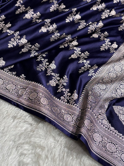 Navy Blue Shades Banarasi Cross Mashru Silk Saree