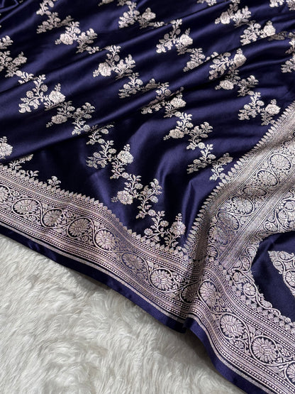 Navy Blue Shades Banarasi Cross Mashru Silk Saree