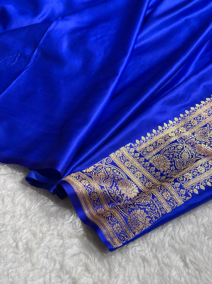 Banarasi Satin Katan Saree With Jaal Pattern in Royal Blue Shades SK121