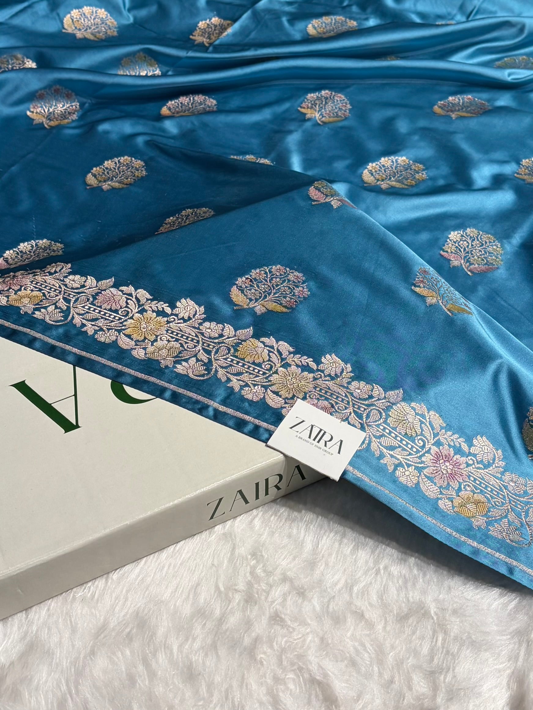 Sky Blue Mashru Silk Saree With Allover Floral Boota MS21