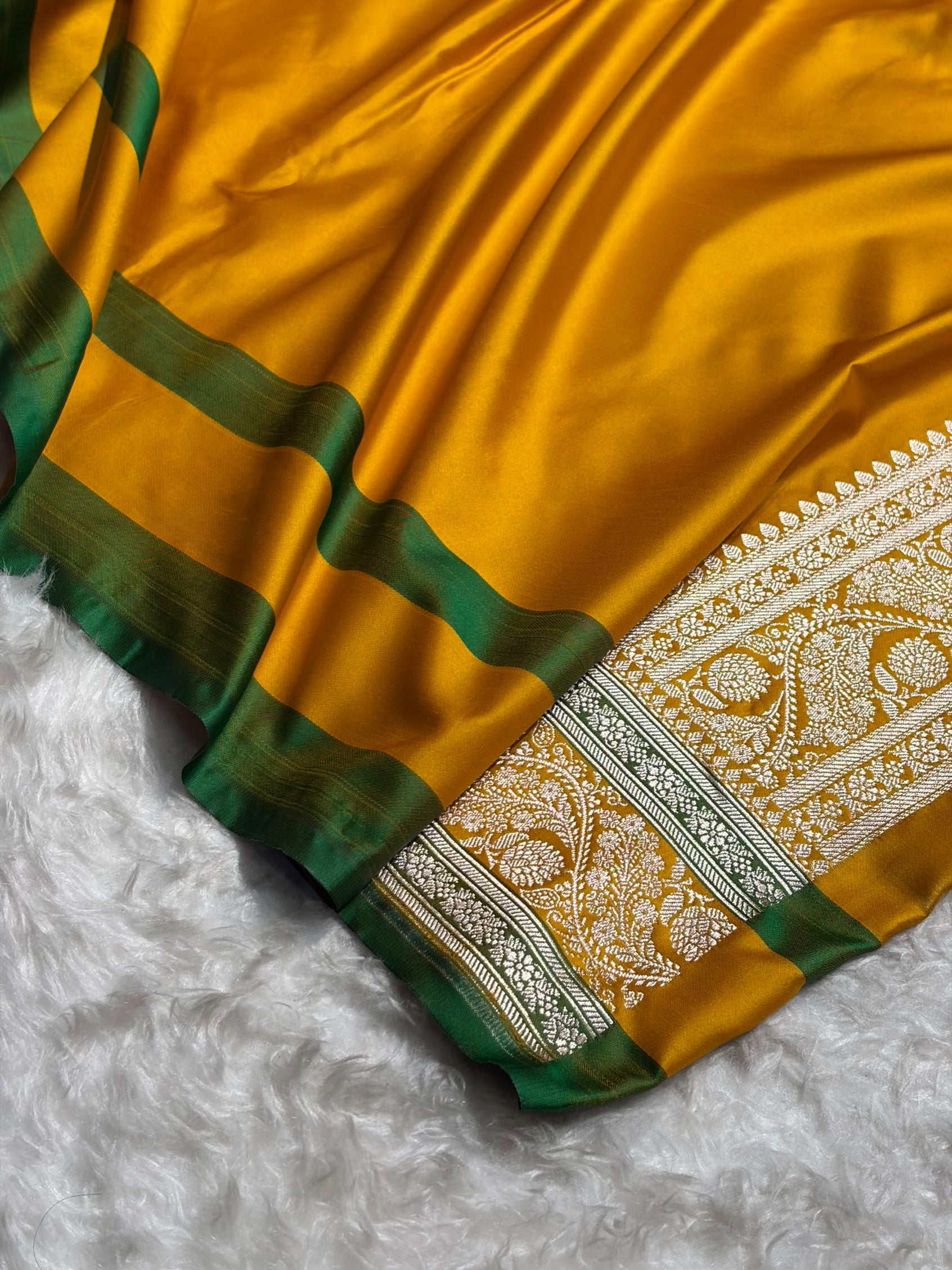 Banarasi Garnet With Contrast Mustard Floral Border Mashru Silk Saree MSM-101