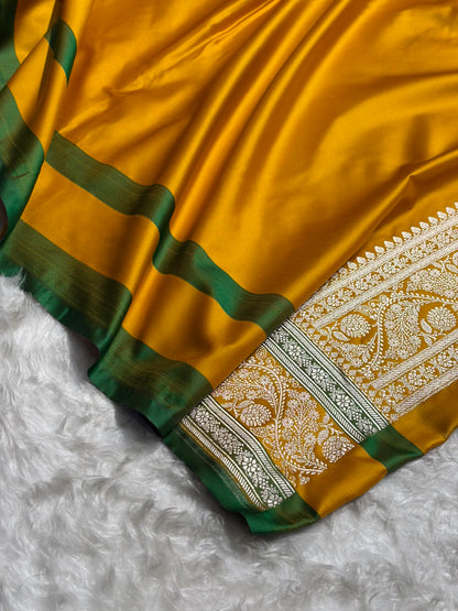 Banarasi Garnet With Contrast Mustard Floral Border Mashru Silk Saree MSM-101
