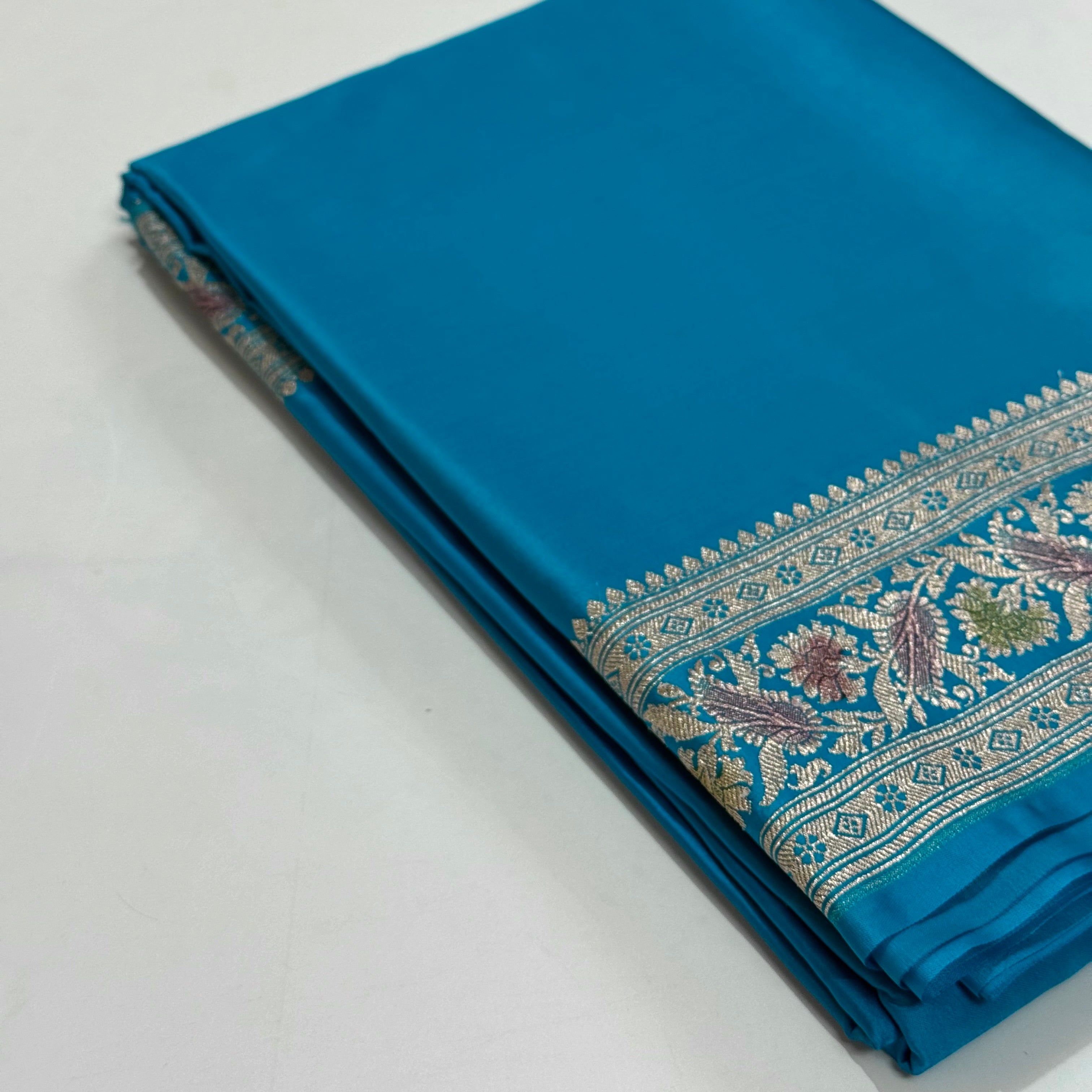 Blue Plain Mashru Silk Saree