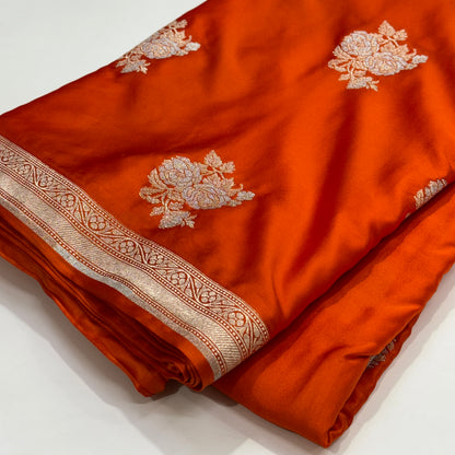 Orange Sona Rupa Floral Motif Mashru Silk Saree