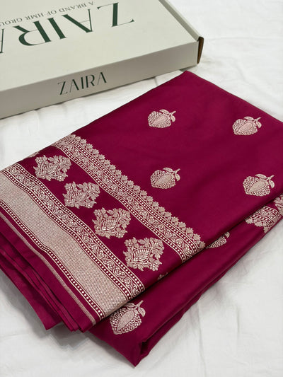 Rani Shade With Booti Pattern Mashru Silk Saree