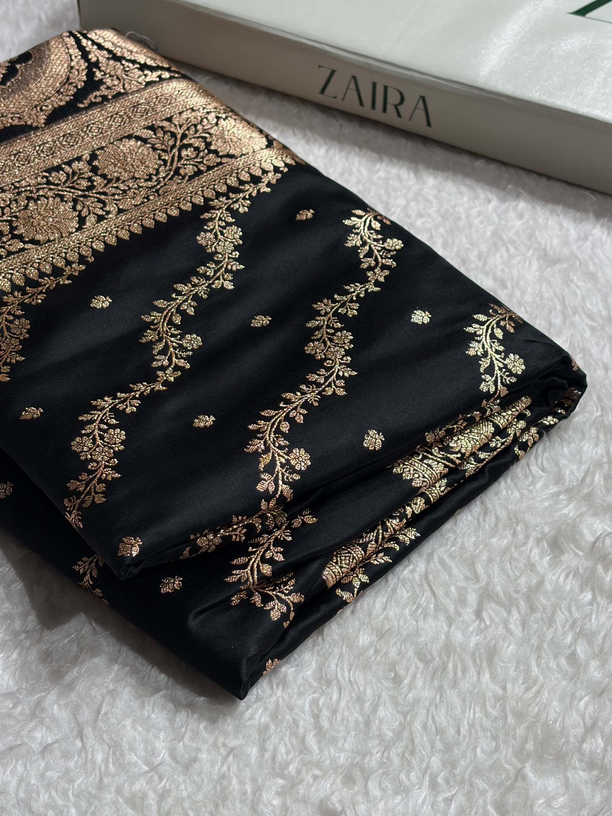 Banarasi Satin Katan Saree With Boota in Black Shades SK108