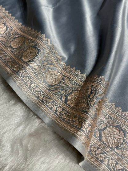 Grayish Blue Shades Plain Mashru Silk Saree