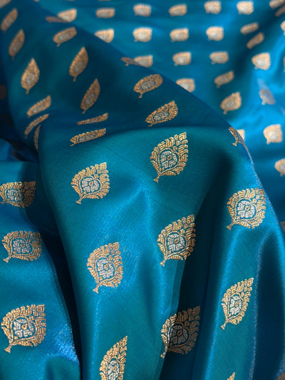 Banarasi Firozi Shades Minakari Booti Pattern Banarasi Satin Silk Saree SS60