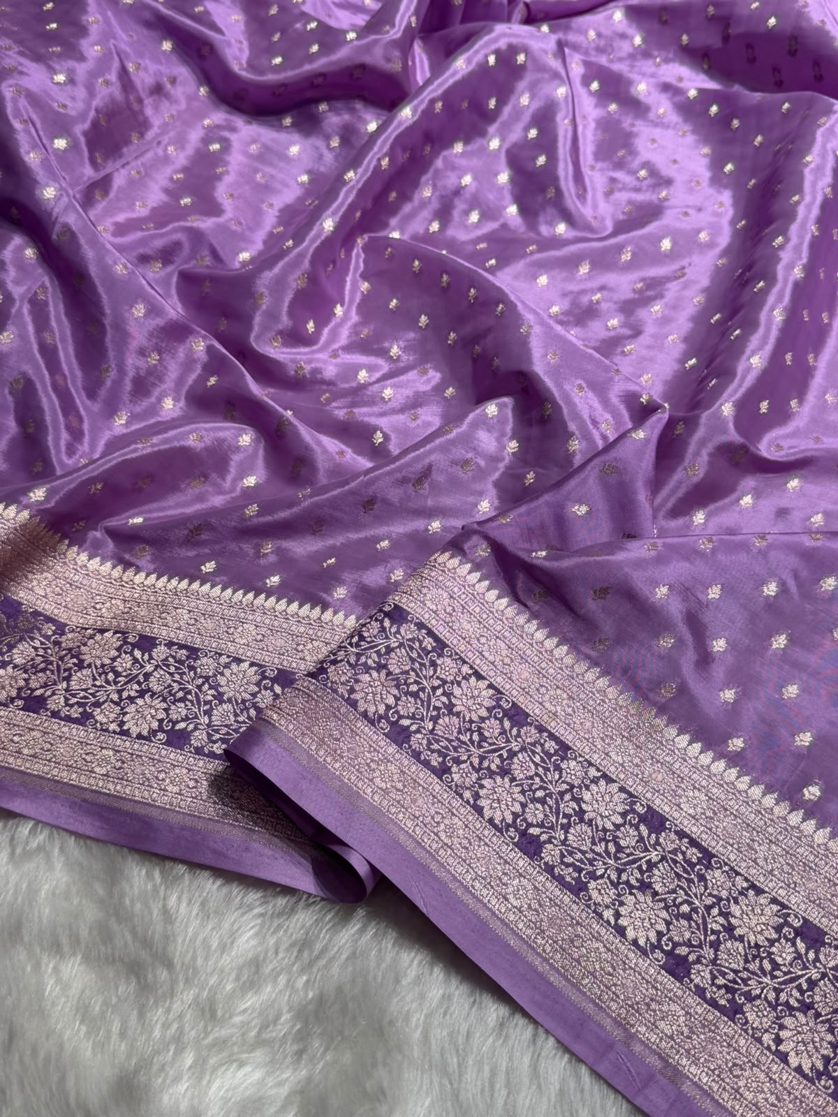 Lavender Shades With Contrast Border Crepe Silky Katan Banarasi Saree CSK-06