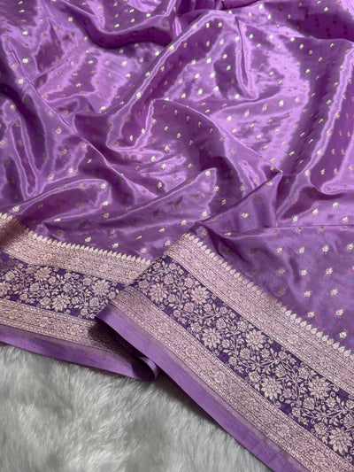 Lavender Shades With Contrast Border Crepe Silky Katan Banarasi Saree CSK-06