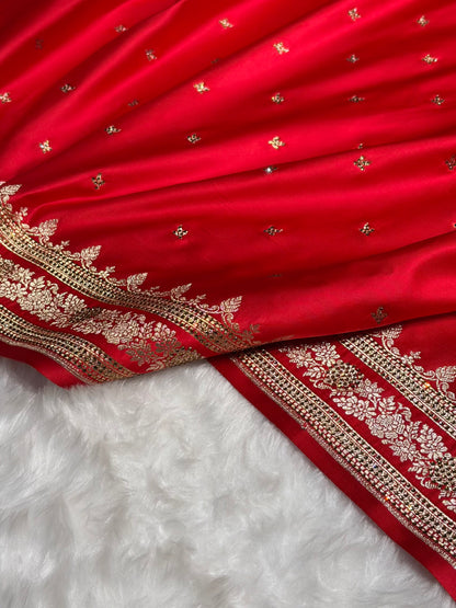 Red Banarasi Swarovski Work Booti Katan Silk Saree BSKM17