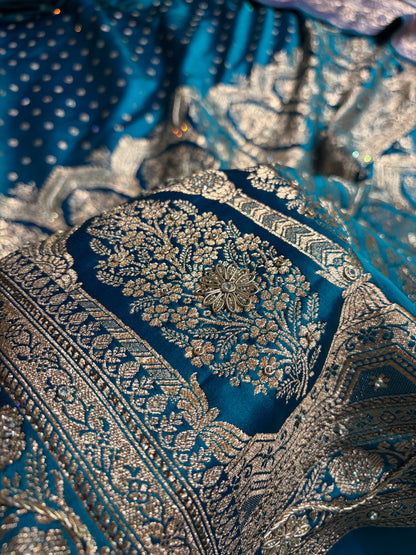 Banarasi Peacock Katan Silk Saree With Ari Zardozi and Swarovski stone work BSK01