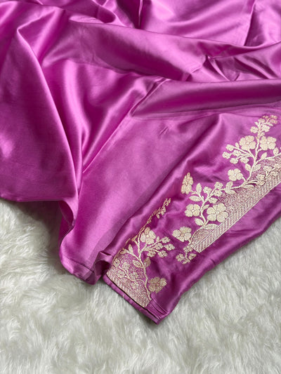 Banarasi Lavender Shades With Floral Border Mashru Silk Saree MCS83
