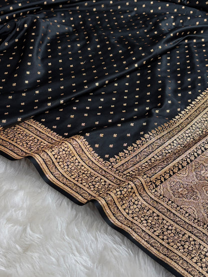 Banarasi Satin Katan Saree in Black Shades SK88