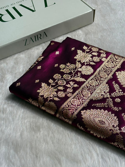 Satin Silk Floral Booti in Wine SS25