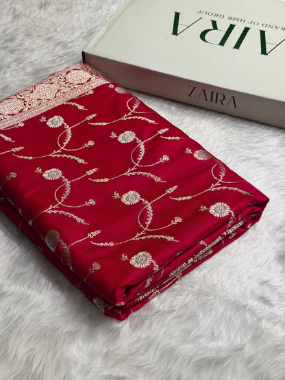 Cross Rani Shades Banarasi Jaal Pattern Floral Minakari Mashru Silk Saree MSM-103