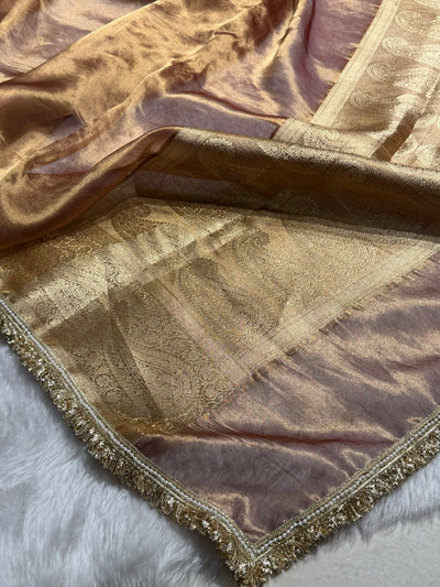Dark Cheeku Tissue With Bananasi Gotta Patti Work Floral Pure Tissue Silk Saree PTGP-57