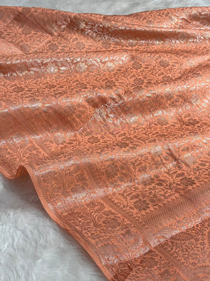 Peach Shade Flower Boota Pure Caramel Mango Silk Saree CS-17