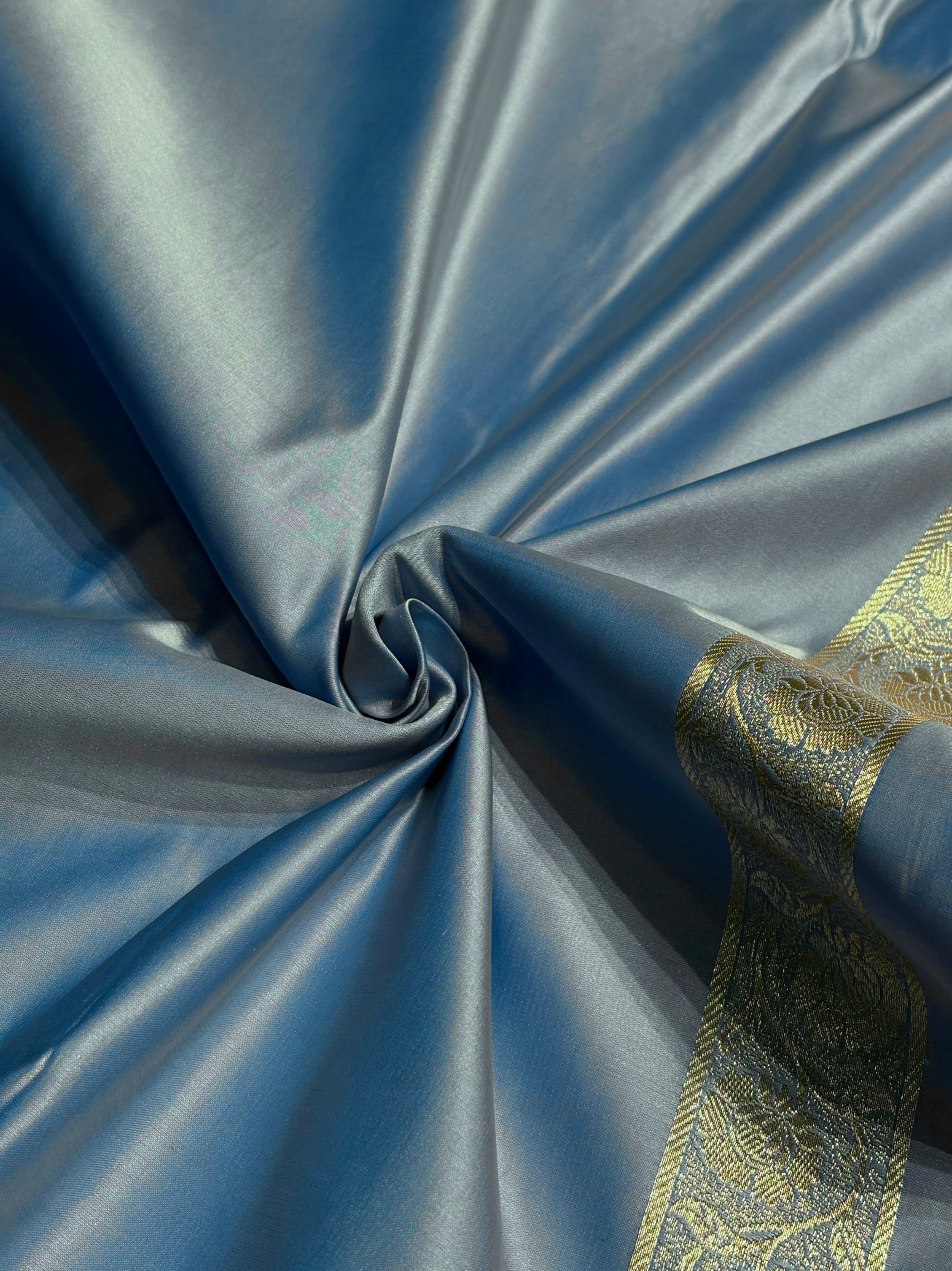 Nile Blue Jaal Pattern Satin Katan Silk Saree SK25