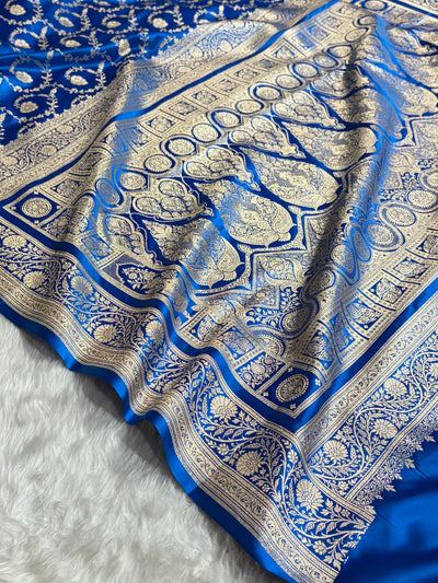 Banarasi Satin Katan Saree With Boota in Firozi Shades SK118