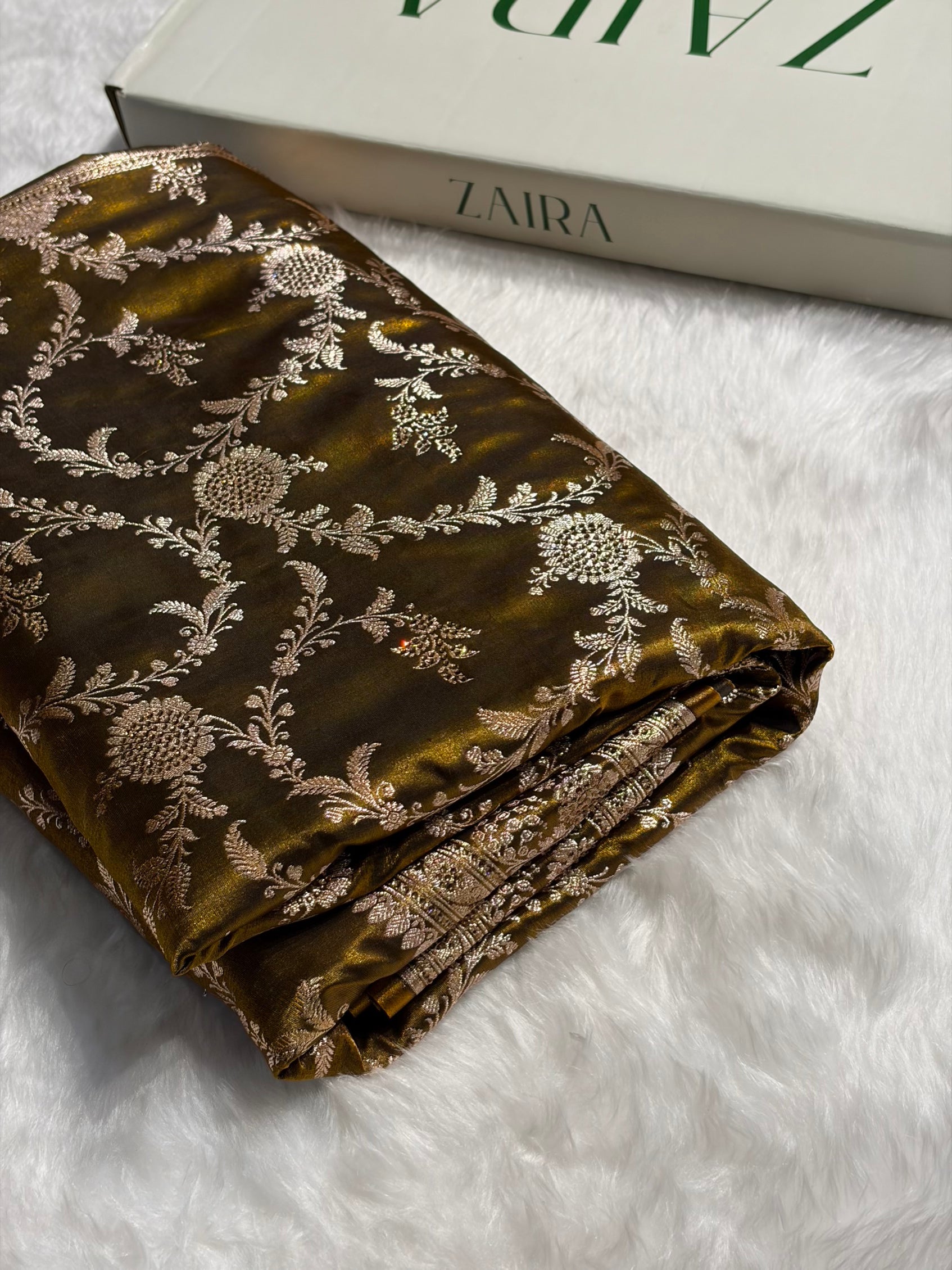 Light Weight Mehendi Satin Silk Saree with Swarovski work BSS14