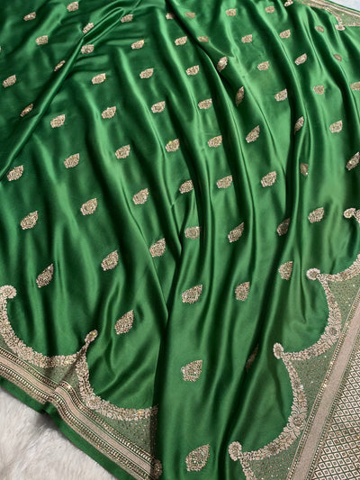 Bottle Green Shades Scallop With Swarovski Work Mashru Silk Saree BMCS20