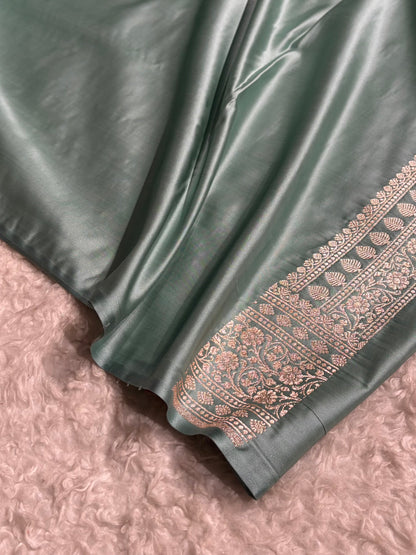 Sea Green Shades Banarasi With Floral Border Mashru Silk Saree MSM-124